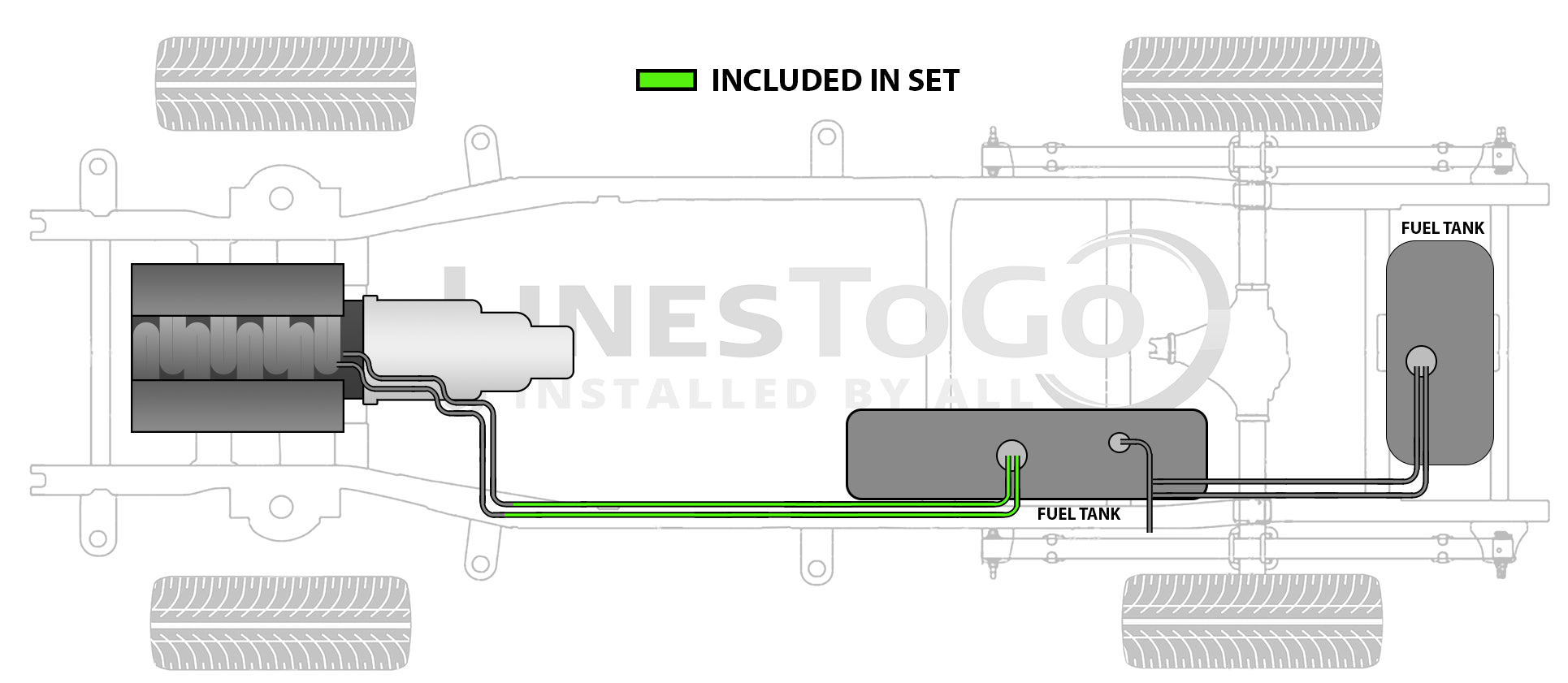 Chevy Kodiak Intermediate Fuel Line Set 2004 C4500/5500 w/206" WB w/Dual Tanks RPO Code NG6 NK1 6.6L FL688-T2B