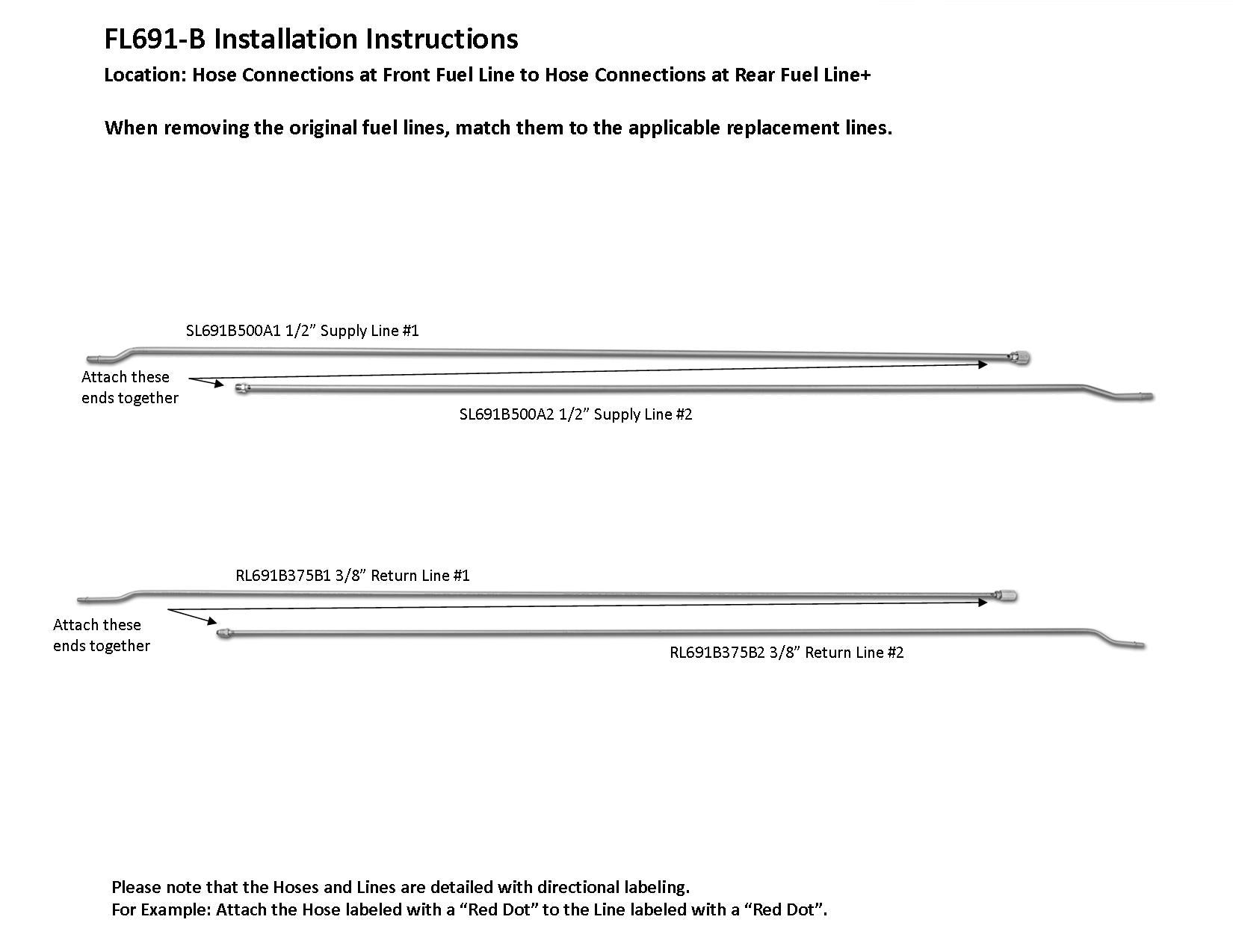 GMC TopKick Intermediate Fuel Line Set 2005 C4500/5500 Cutaway Cab w/233" & 239" WB 6.6L FL691-B2C