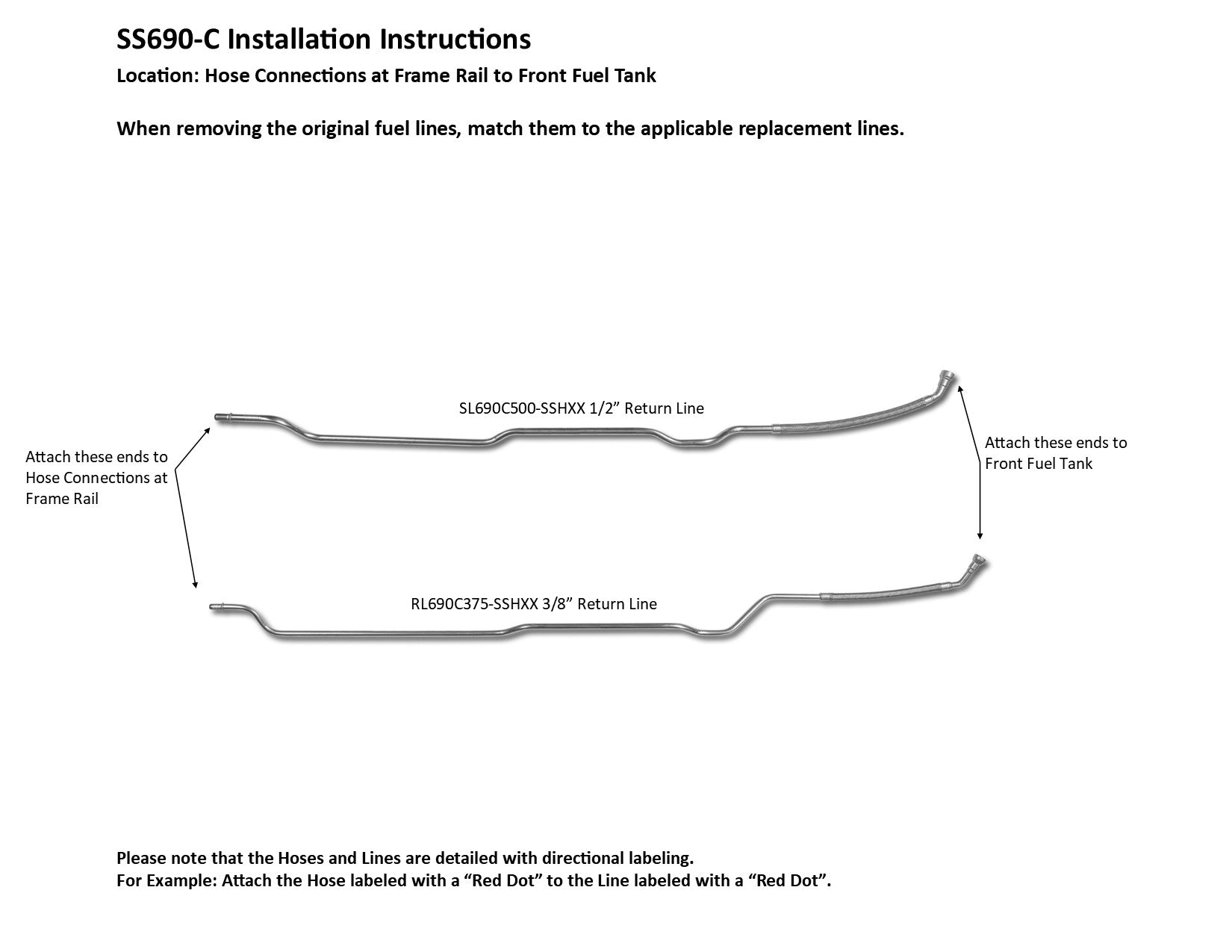 GMC TopKick Intermediate Fuel Line Set 2004 C4500/5500 Reg Cab w/128" WB 6.6L SS690-C2B Stainless Steel