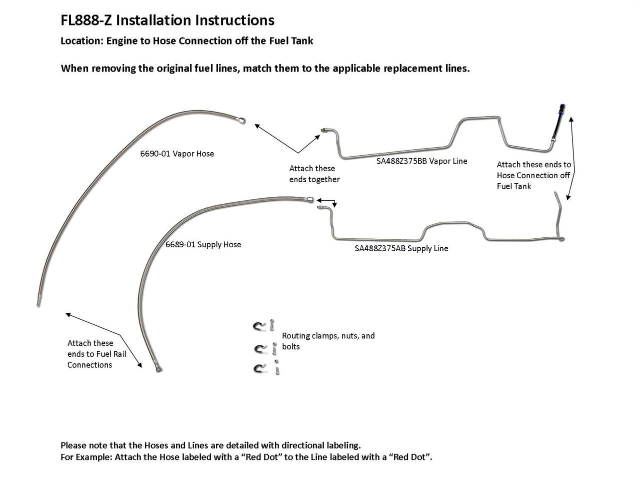 Chevy Silverado EZ Install Fuel Line Set 2005 C/K1500 Crew Cab 5.75 ft Bed 4.8L FL888-Z1B