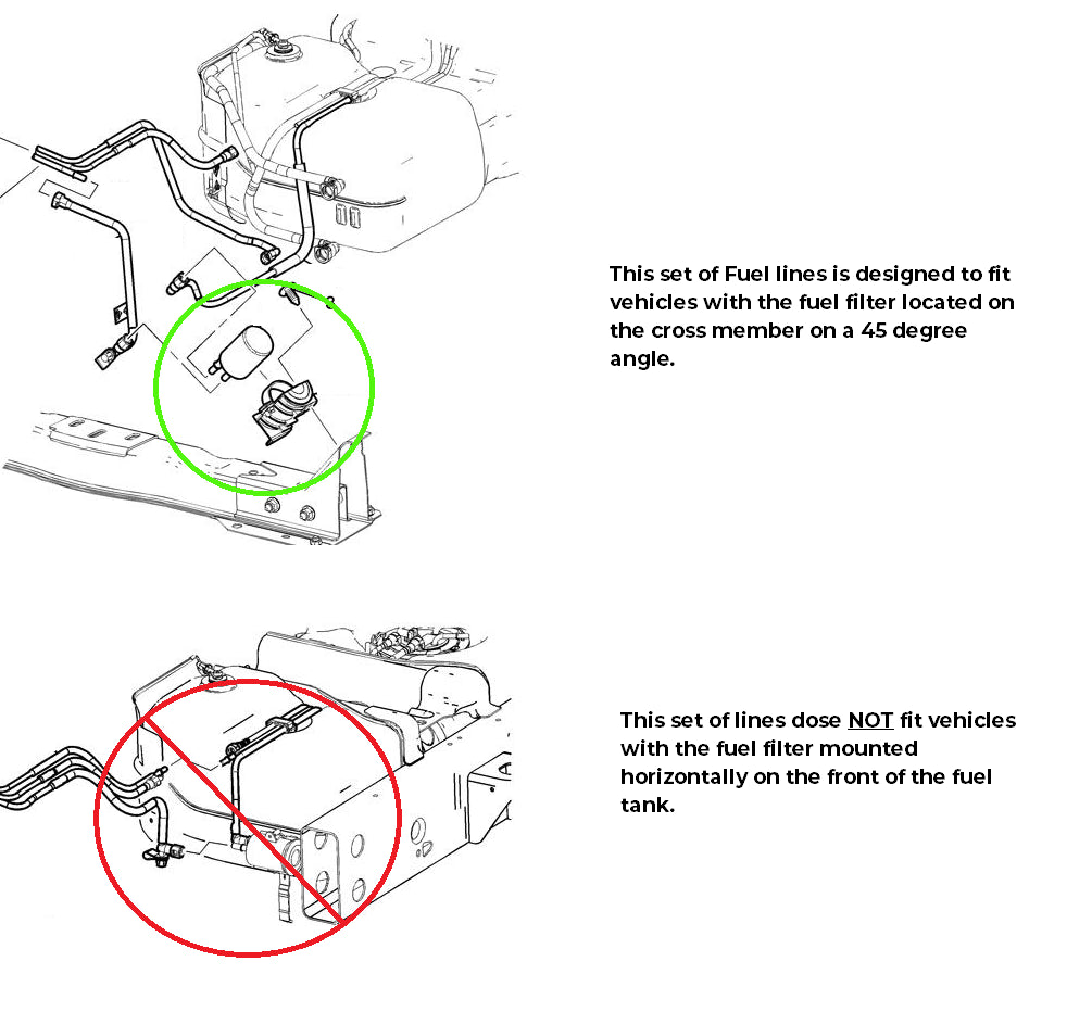 Chevy Trailblazer Fuel Line Set 2004 4.2L w/Remote Fuel Filter w/25 Gal Fuel Tank FL446-A2B